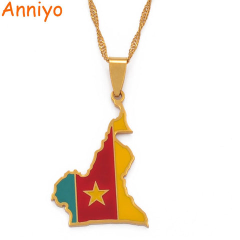 Anniyo Cameroon Map Flag Color Pendant and Necklace AlansiHouse 