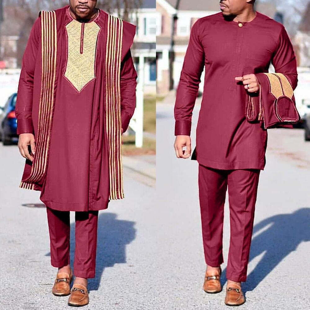 HD Men's African Clothes Embroidery Dashiki Suit Long Sleeves All