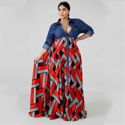 Women's African Print Long Sleeve Maxi Dress AlansiHouse 