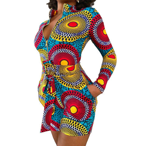 Women's African Style Print Short Jumpsuit AlansiHouse 