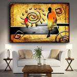 Africa Figure Oil Painting on Canvas + Vintage Abstract Landscape for Living Room AlansiHouse 