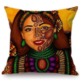 Africa Girl Queen Color Painting + Decorative Pillow Cover AlansiHouse 44x44cm No Filling N143-5 
