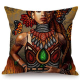 Africa Girl Queen Color Painting + Decorative Pillow Cover AlansiHouse 44x44cm No Filling N143-6 