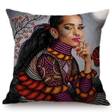 Africa Girl Queen Color Painting + Decorative Pillow Cover AlansiHouse 44x44cm No Filling N143-7 