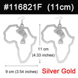 Africa / Queen Nefertiti Map Gold Earrings AlansiHouse Silver Color 11cm 