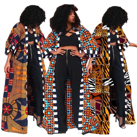 African Ethnic Vintage Floral Print Trench Coat AlansiHouse 