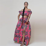 African Floral Print 2 Piece Off Shoulder Dress AlansiHouse Color 6 Suit XL 
