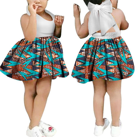 African Floral Print Sling Bow-knot Dress for Girls AlansiHouse 