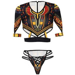 African Print Short Sleeve Bikini AlansiHouse B291Black L 