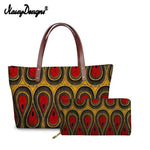 African Wax Print Top-Handle Large Handbag and Leather Wallet Purse Sets AlansiHouse Blue L 