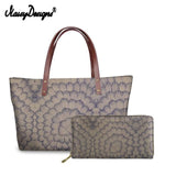African Wax Print Top-Handle Large Handbag and Leather Wallet Purse Sets AlansiHouse Dark Grey L 