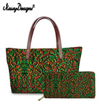 African Wax Print Top-Handle Large Handbag and Leather Wallet Purse Sets AlansiHouse Gold L 
