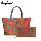 African Wax Print Top-Handle Large Handbag and Leather Wallet Purse Sets AlansiHouse Ivory L 