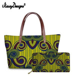African Wax Print Top-Handle Large Handbag and Leather Wallet Purse Sets AlansiHouse Khaki L 