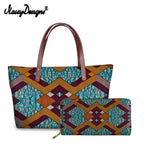 African Wax Print Top-Handle Large Handbag and Leather Wallet Purse Sets AlansiHouse Pink L 