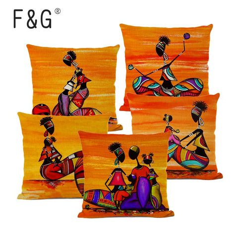 African Woman Cushion Cover + Abstract Painting Decorative Pillow Cases AlansiHouse 