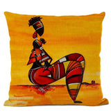 African Woman Cushion Cover + Life Abstract Painting Decorative Pillows AlansiHouse 450mm*450mm 03 