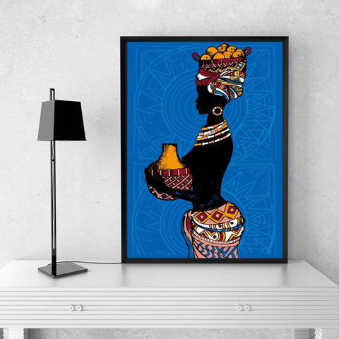 Beautiful African Black Woman Illustration Wall Canvas Painting AlansiHouse 
