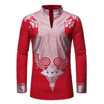 Black African Dashiki Print Shirt Men + Slim Fit Long Sleeve Shirt AlansiHouse red XXL 