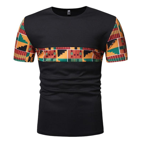 Black Patchwork African Dashiki T Shirt Men AlansiHouse 