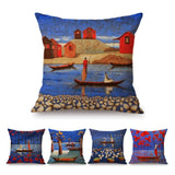 Blue Africa Abstract Oil Painting + Sofa Decorative Pillow Cover AlansiHouse 