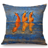 Blue Africa Abstract Oil Painting + Sofa Decorative Pillow Cover AlansiHouse N133-11 45x45cm No Filling 