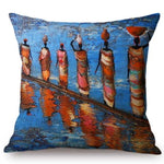 Blue Africa Abstract Oil Painting + Sofa Decorative Pillow Cover AlansiHouse N133-12 45x45cm No Filling 