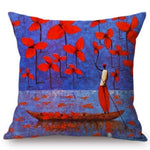 Blue Africa Abstract Oil Painting + Sofa Decorative Pillow Cover AlansiHouse N133-2 45x45cm No Filling 