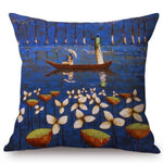 Blue Africa Abstract Oil Painting + Sofa Decorative Pillow Cover AlansiHouse N133-4 45x45cm No Filling 