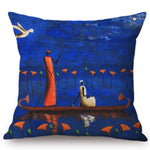 Blue Africa Abstract Oil Painting + Sofa Decorative Pillow Cover AlansiHouse N133-5 45x45cm No Filling 