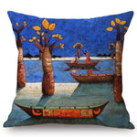 Blue Africa Abstract Oil Painting + Sofa Decorative Pillow Cover AlansiHouse N133-6 45x45cm No Filling 