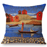 Blue Africa Abstract Oil Painting + Sofa Decorative Pillow Cover AlansiHouse N133-7 45x45cm No Filling 