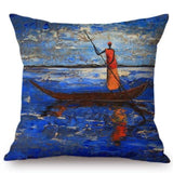 Blue Africa Abstract Oil Painting + Sofa Decorative Pillow Cover AlansiHouse N133-8 45x45cm No Filling 