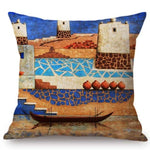 Blue Africa Abstract Oil Painting + Sofa Decorative Pillow Cover AlansiHouse N133-9 45x45cm No Filling 