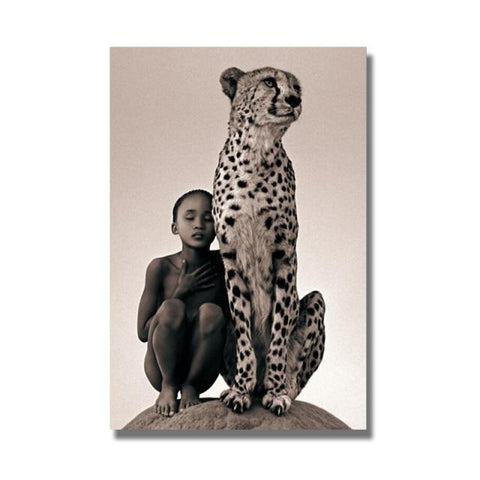 Boy and A Cheetah Canvas Painting AlansiHouse 100x150cm Unframed JB1038 