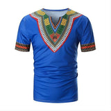 Casual African Print V Neck Short Sleeve AlansiHouse Blue M 