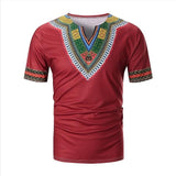 Casual African Print V Neck Short Sleeve AlansiHouse Red XXL 