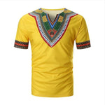 Casual African Print V Neck Short Sleeve AlansiHouse Yellow L 