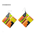 Colorful Natural Wood Square Geometric Painting Africa Tribal Earrings AlansiHouse 