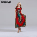 Dashikiage 100% Cotton Vintage Dashiki Long Dress with Petal Sleeve AlansiHouse 