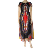 Dashikiage 100% Cotton Vintage Dashiki Long Dress with Petal Sleeve AlansiHouse balck One Size 