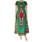 Dashikiage 100% Cotton Vintage Dashiki Long Dress with Petal Sleeve AlansiHouse green One Size 