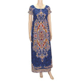 Dashikiage 100% Cotton Vintage Dashiki Long Dress with Petal Sleeve AlansiHouse Kblue One Size 