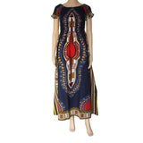 Dashikiage 100% Cotton Vintage Dashiki Long Dress with Petal Sleeve AlansiHouse navy One Size 