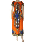 Dashikiage 100% Cotton Vintage Dashiki Long Dress with Petal Sleeve AlansiHouse orange One Size 