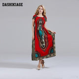 Dashikiage 100% Cotton Vintage Dashiki Long Dress with Petal Sleeve AlansiHouse red One Size 