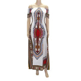Dashikiage 100% Cotton Vintage Dashiki Long Dress with Petal Sleeve AlansiHouse white One Size 