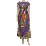 Dashikiage 100% Cotton Vintage Dashiki Long Dress with Petal Sleeve AlansiHouse xpurple One Size 