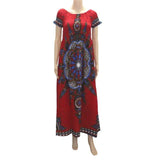 Dashikiage 100% Cotton Vintage Dashiki Long Dress with Petal Sleeve AlansiHouse Xred One Size 