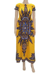 Dashikiage 100% Cotton Vintage Dashiki Long Dress with Petal Sleeve AlansiHouse xyellow One Size 